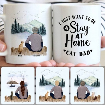 Man & Cat Customized Coffee Mug With Names, Personalized Mug, Meaningful Gifts For Grandpa Grandfather