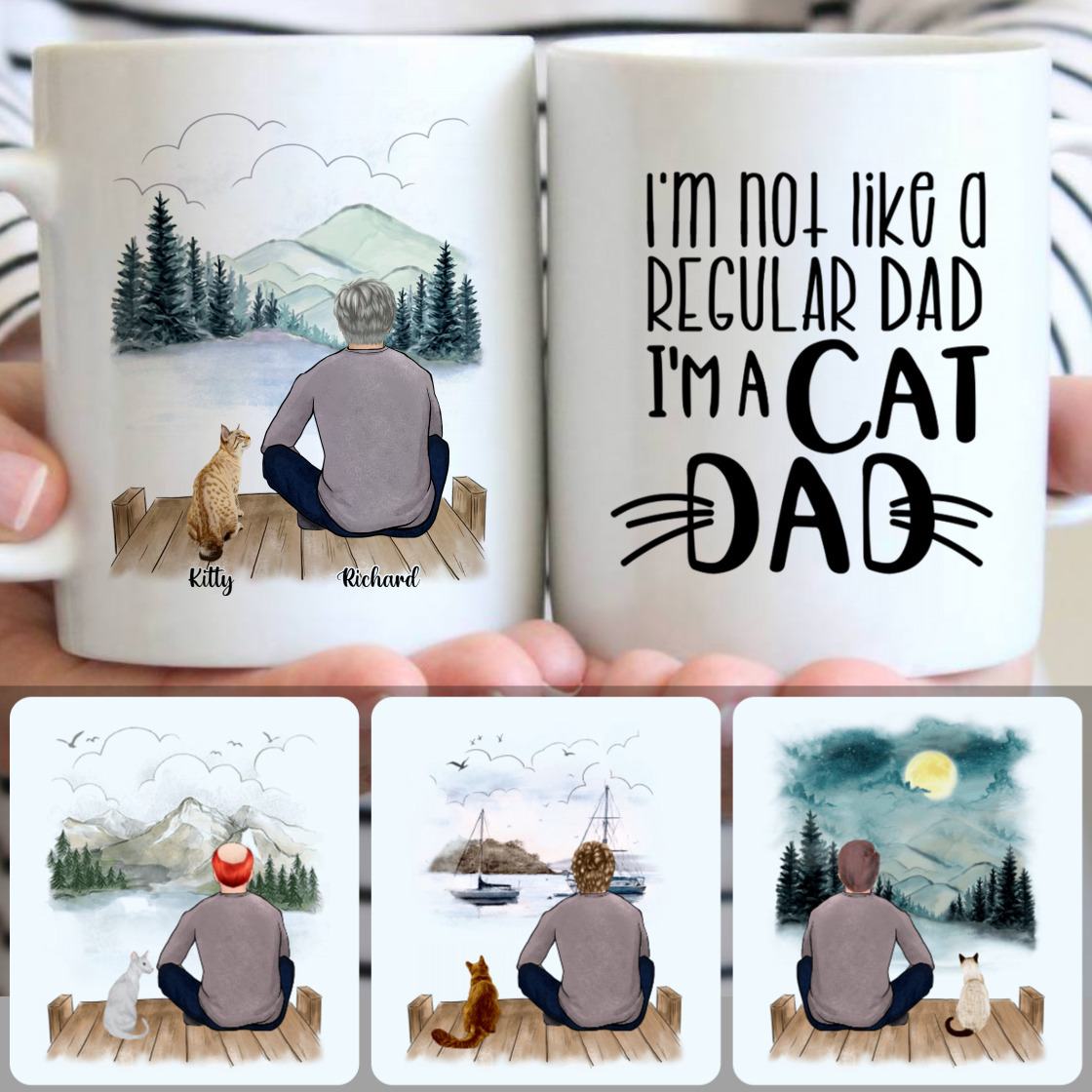 Personalized Mug, Best Gifts For Cat Dad, Man & Cat Customized Coffee Mug With Names