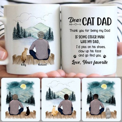 Man & Cat Customized Coffee Mug With Names, Personalized Mug, Memorial Birthday Gifts