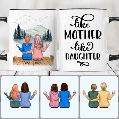 Mother & Daughter Customized Coffee Mug With Names, Personalized Accent Mug, Meaningful Gifts For Mom