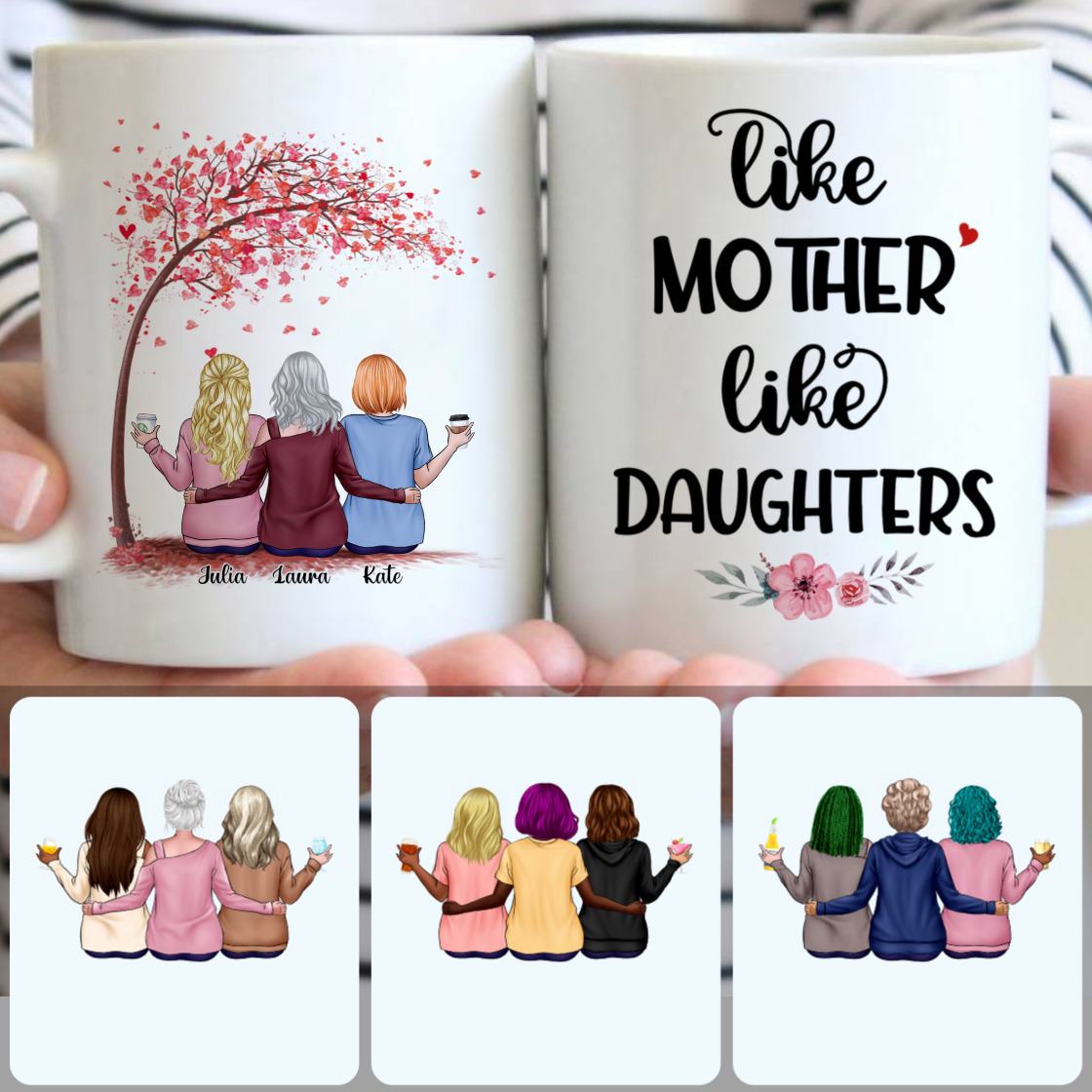 Personalized Mug, Unique Gifts For Mom, Mother & 2 Daughters Customized Coffee Mug With Names
