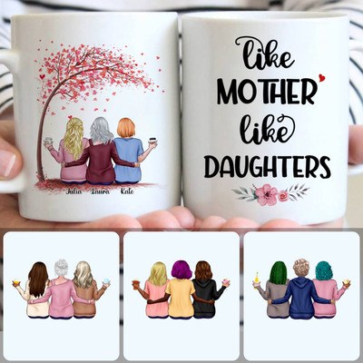 Mother & 2 Daughters Customized Coffee Mug With Names, Personalized Mug, Unique Gifts For Mom