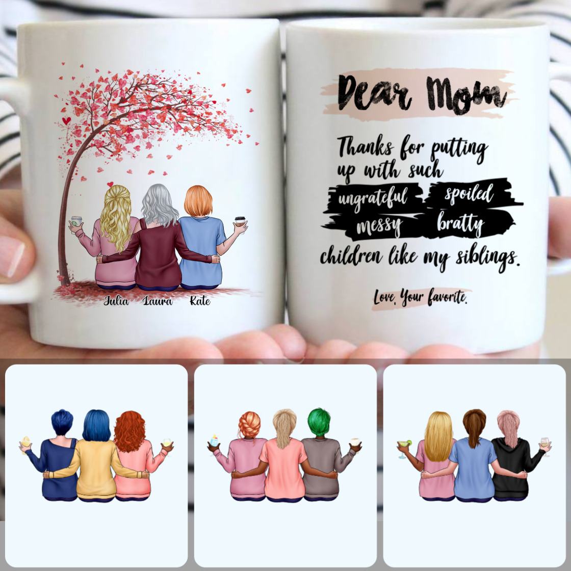 Personalized Mug, Perfect Gifts For Mom, Mother & 2 Daughters Customized Coffee Mug With Names