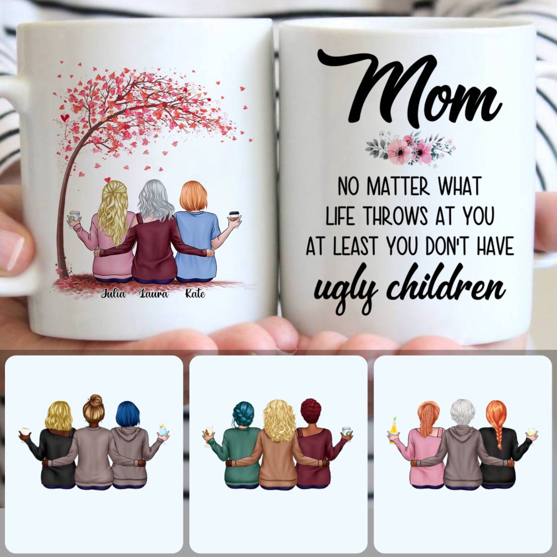 Personalized Mug, Meaningful Gifts For Mom, Mother & 2 Daughters Customized Coffee Mug With Names