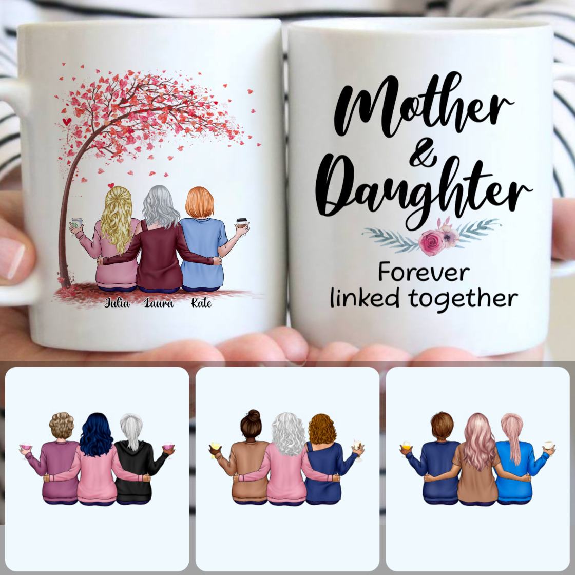 Personalized Mug, Memorial Gifts For Stepmom, Mother & 2 Daughters Customized Coffee Mug With Names
