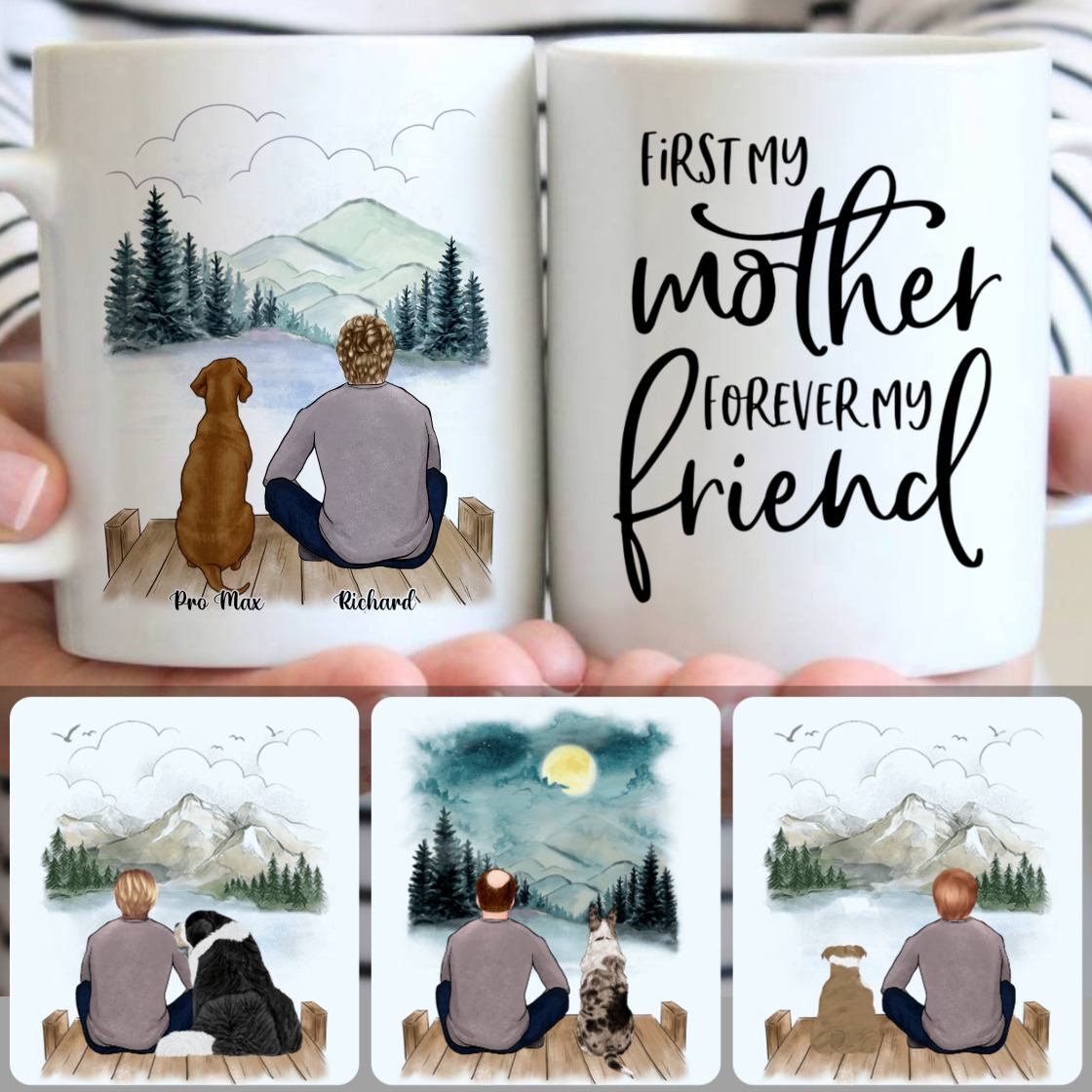 Personalized Mug, Meaningful Birthday Gifts, Man & Dog Customized Coffee Mug With Names