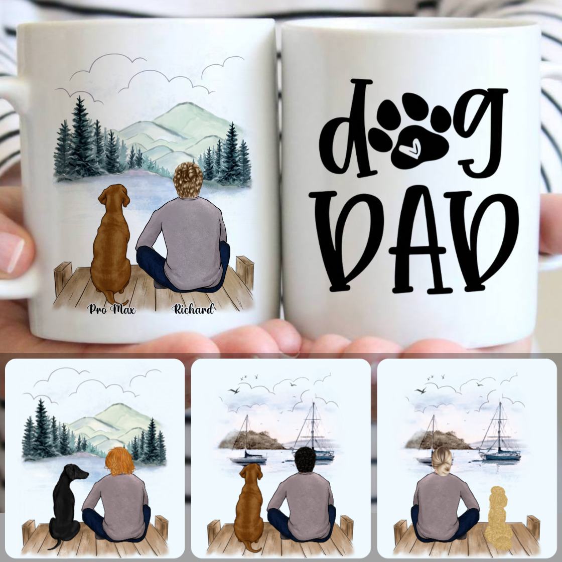 Personalized Mug, Unique Gifts For Grandpa Grandfather, Man & Dog Customized Coffee Mug With Names