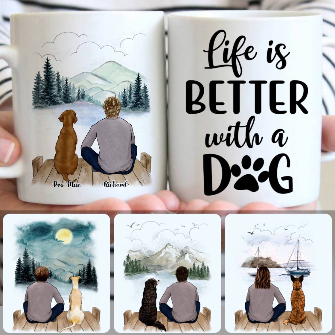 Personalized Mug, Creative Gifts For Father Dad Papa, Man & Dog Customized Coffee Mug With Names