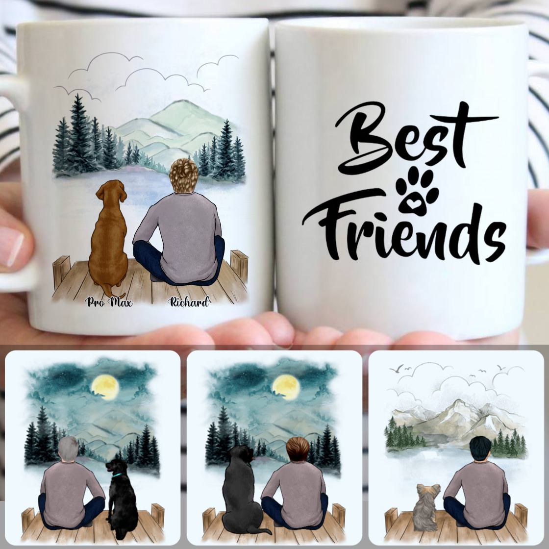 Personalized Mug, Special Gifts For Him Husband Boyfriend, Man & Dog Customized Coffee Mug With Names