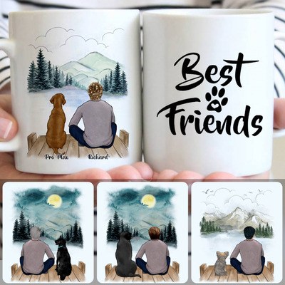 Man & Dog Customized Coffee Mug With Names, Personalized Mug, Special Gifts For Him Husband Boyfriend