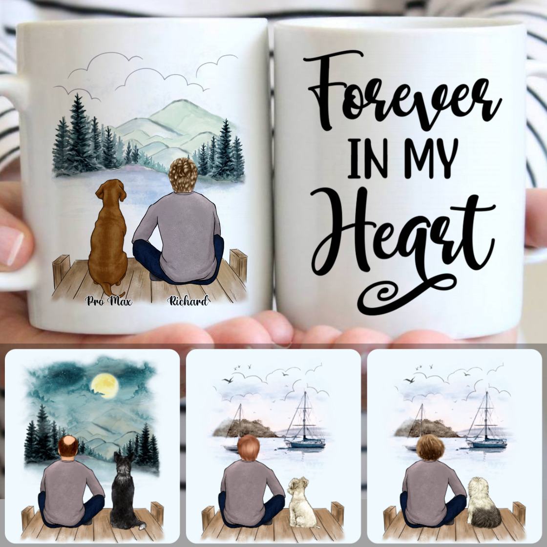 Personalized Mug, Unique Gifts For Dog Owner Lovers, Man & Dog Customized Coffee Mug With Names