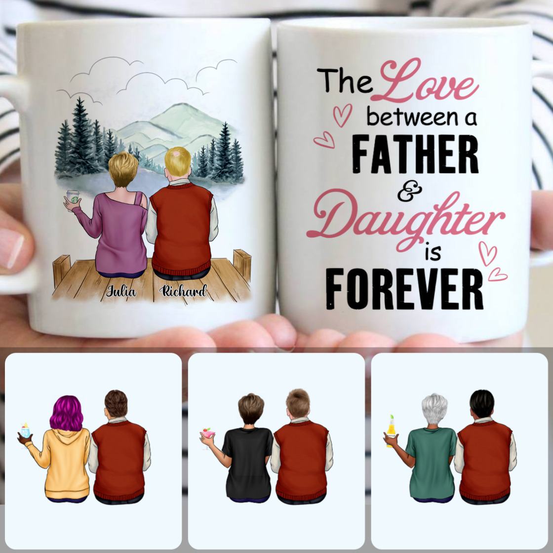 Personalized Mug, Memorial Gifts For Dad Papa, Father & Daughter Customized Coffee Mug With Names