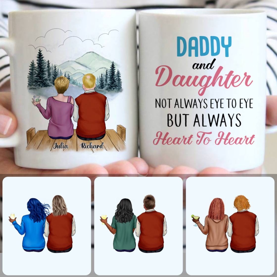 Personalized Mug, Meaningful Gifts For Father Dad Papa, Father & Daughter Customized Coffee Mug With Names