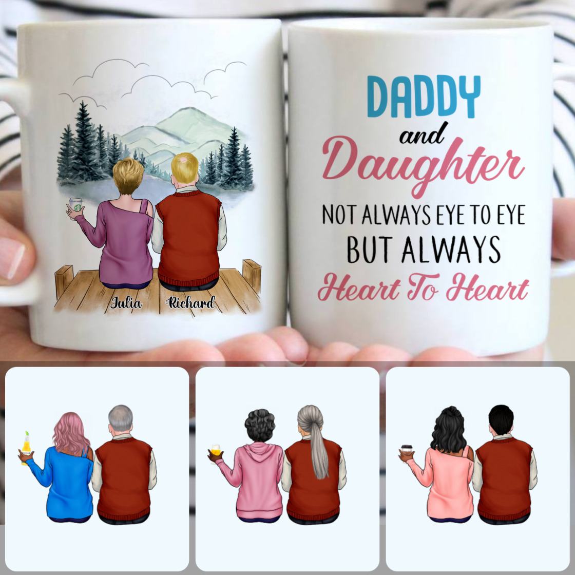 Personalized Mug, Unique Gifts For Dad Papa, Father & Daughter Customized Coffee Mug With Names