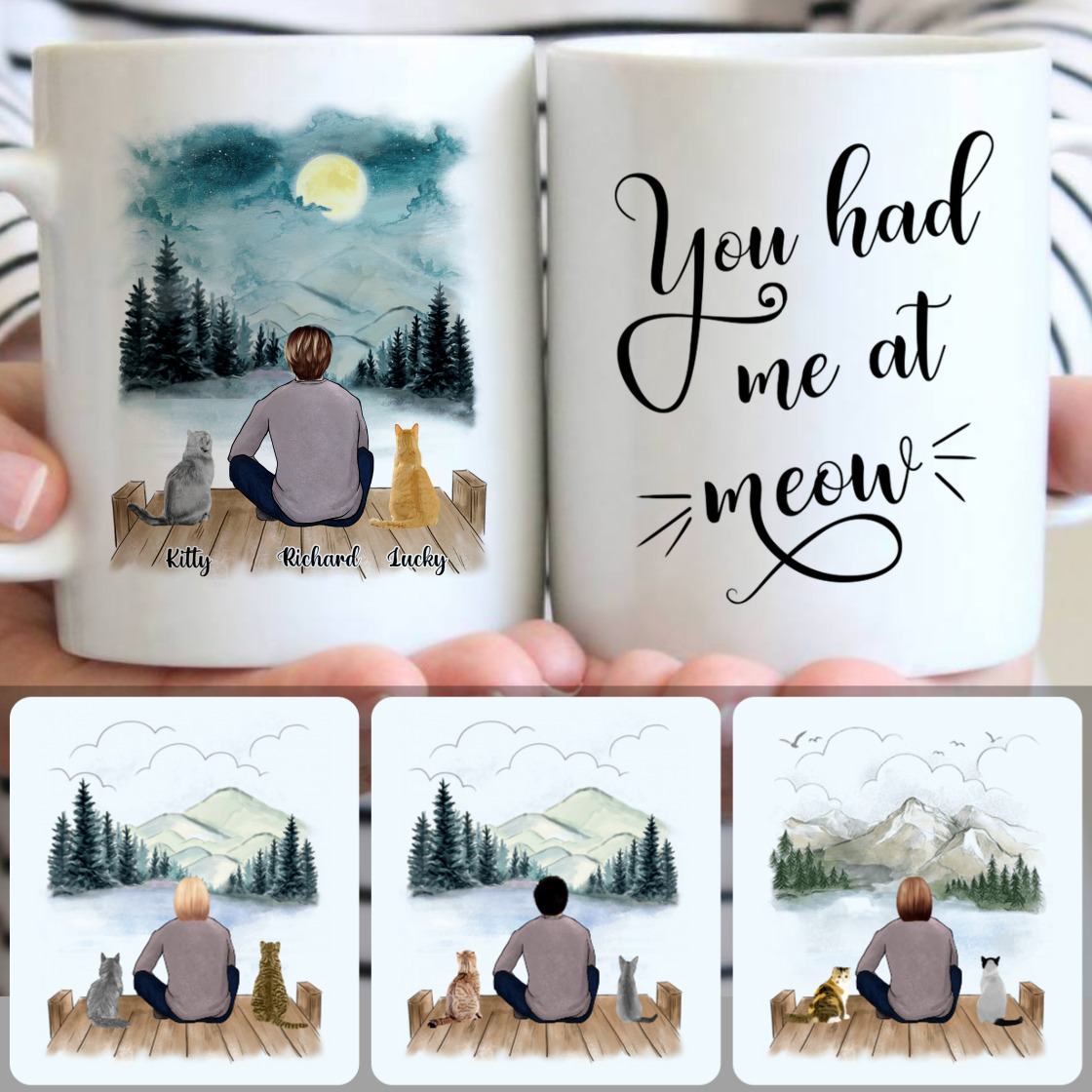 Personalized Mug, Perfect Gifts For Cat Owner, Man & 2 Cats Customized Coffee Mug With Names