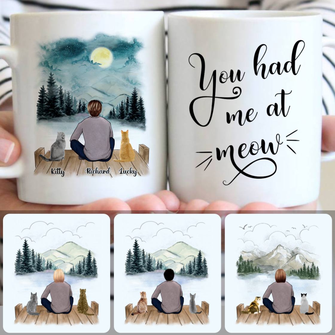 Personalized Mug, Perfect Gifts For Cat Owner, Man & 2 Cats Customized Coffee Mug With Names Personalized Mug, Perfect Gifts For Cat Owner, Man & 2 Cats Customized Coffee Mug With Names