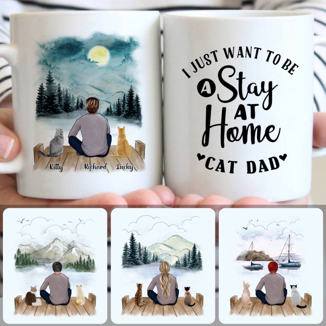 Personalized Mug, Unique Gifts For Cat Dad, Man & 2 Cats Customized Coffee Mug With Names Personalized Mug, Unique Gifts For Cat Dad, Man & 2 Cats Customized Coffee Mug With Names