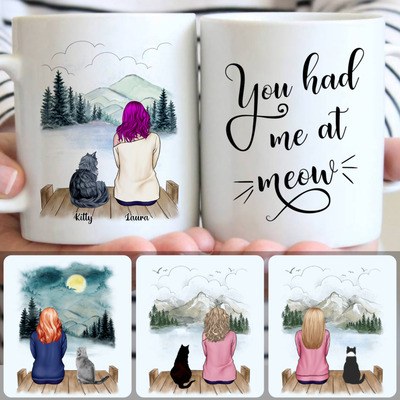 Girl & Cat Customized Coffee Mug With Names, Personalized Mug, Best Gifts For Cat Owner Lovers Mom
