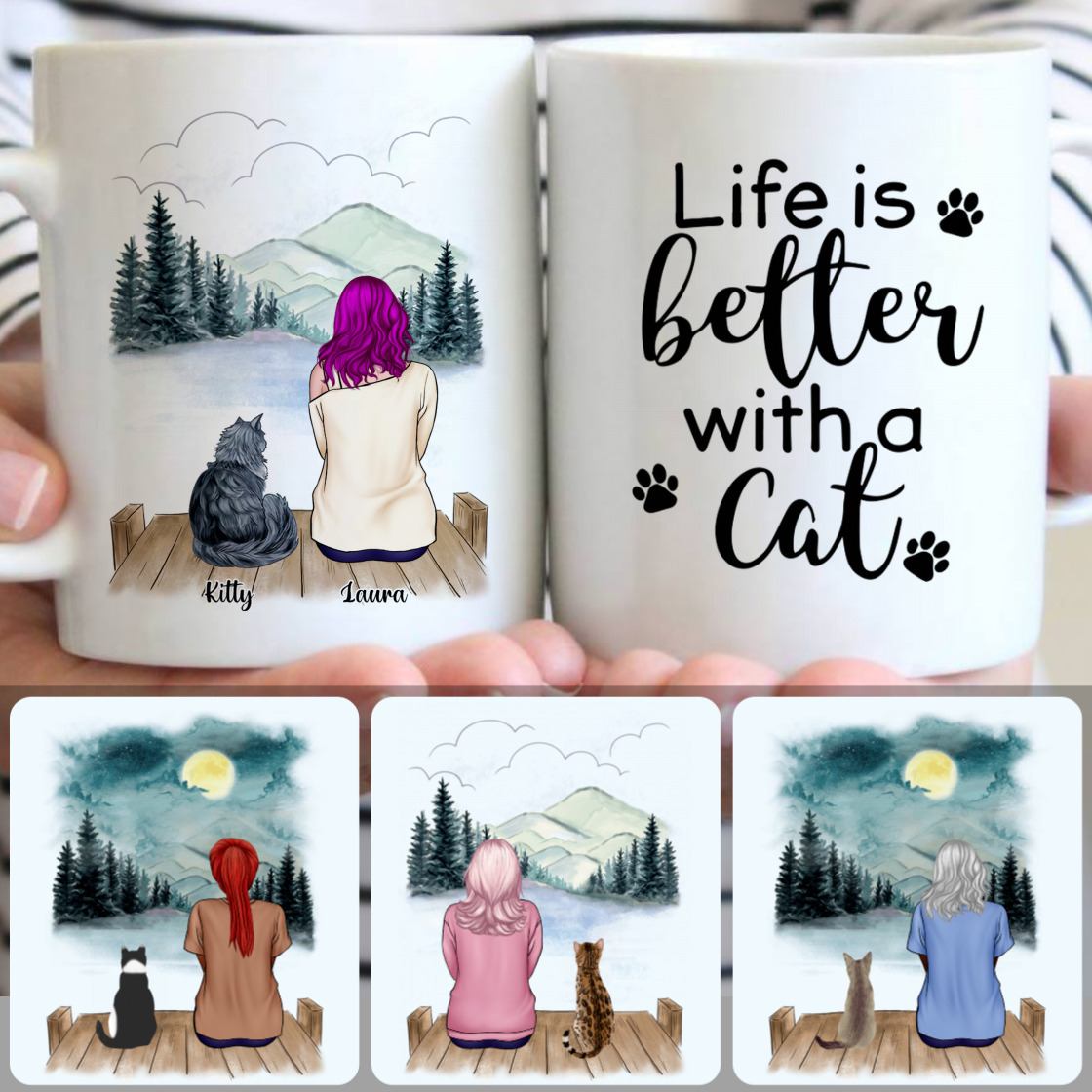 Personalized Mug, Meaningful Gifts For Her Wife Girlfriend, Girl & Cat Customized Coffee Mug With Names Personalized Mug, Meaningful Gifts For Her Wife Girlfriend, Girl & Cat Customized Coffee Mug With Names