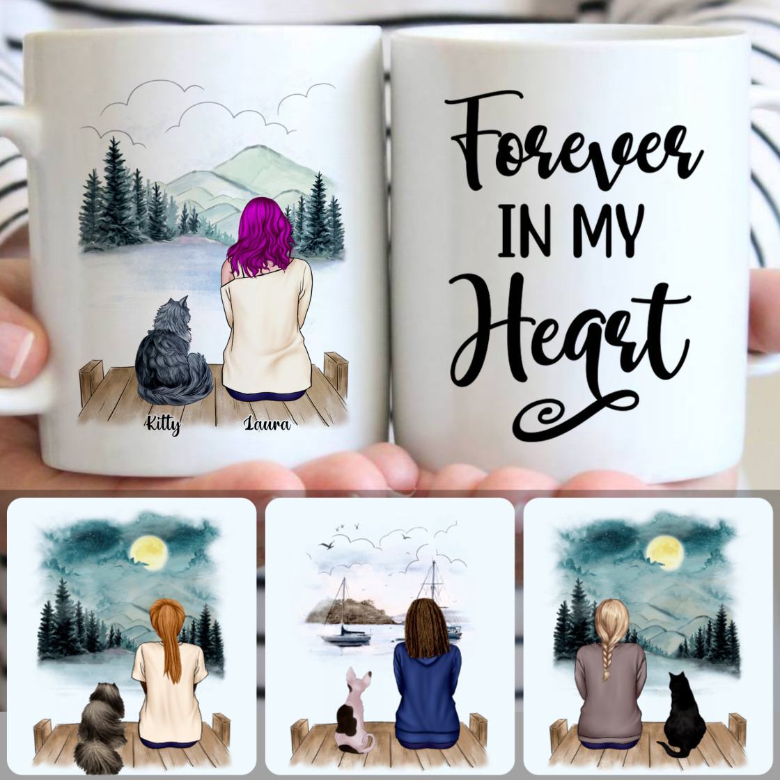 Personalized Mug, Special Gifts For Sisters, Girl & Cat Customized Coffee Mug With Names