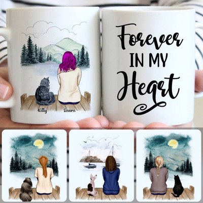 Girl & Cat Customized Coffee Mug With Names, Personalized Mug, Special Gifts For Sisters