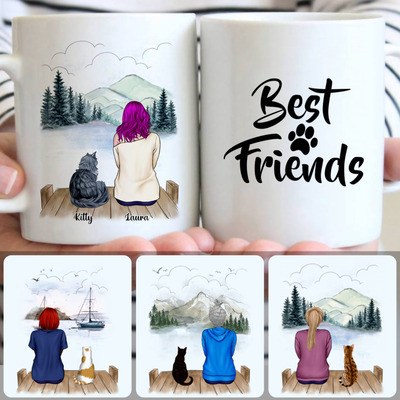 Girl & Cat Customized Coffee Mug With Names, Personalized Mug, Unique Gifts For Aunts Auntie