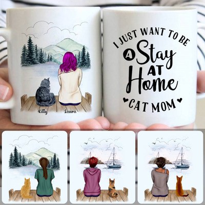 Girl & Cat Customized Coffee Mug With Names, Personalized Mug, Perfect Gifts For Mother Mom