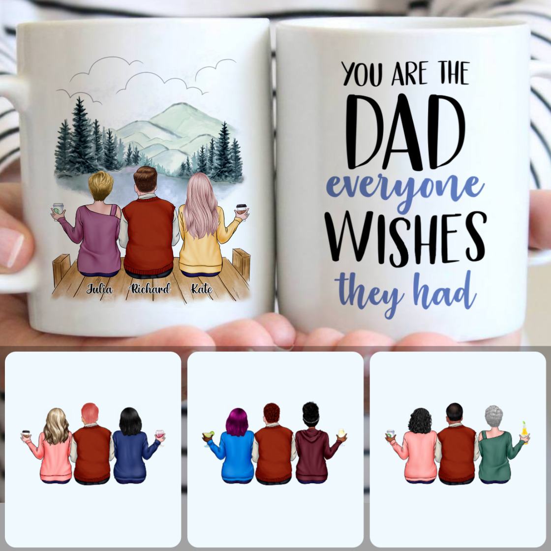 Personalized Mug, Memorial Father's Day Gifts, Father & 2 Daughters Customized Coffee Mug With Names
