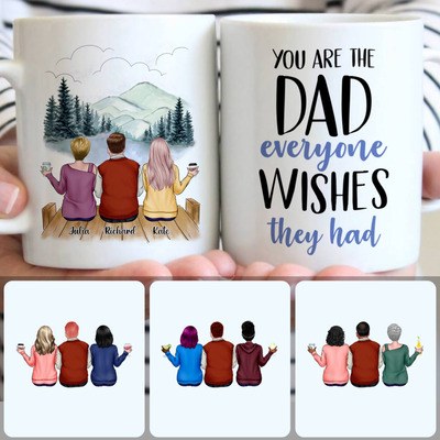 Father & 2 Daughters Customized Coffee Mug With Names, Personalized Mug, Memorial Father's Day Gifts