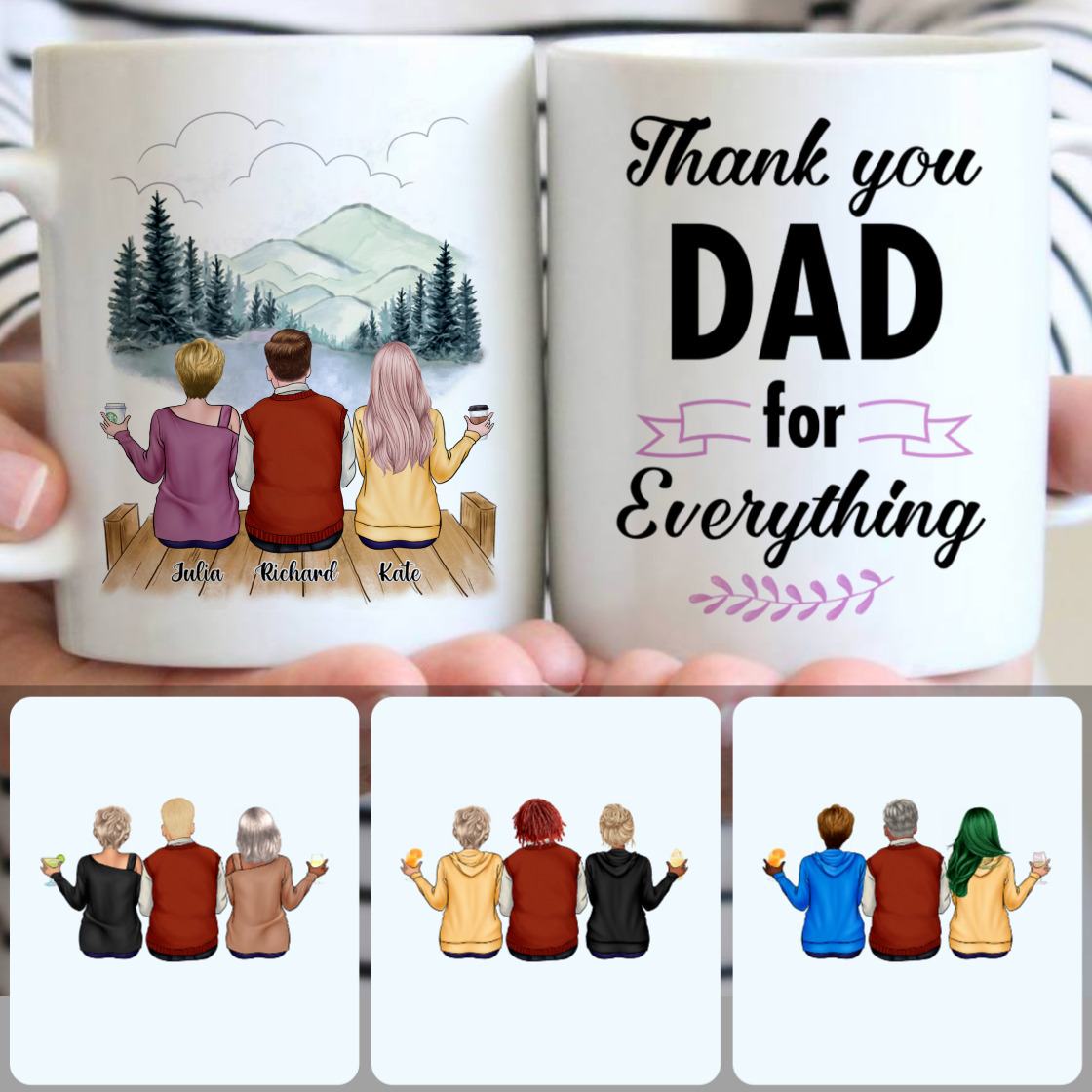 Personalized Mug, Unique Gifts For Dad Papa, Father & 2 Daughters Customized Coffee Mug With Names