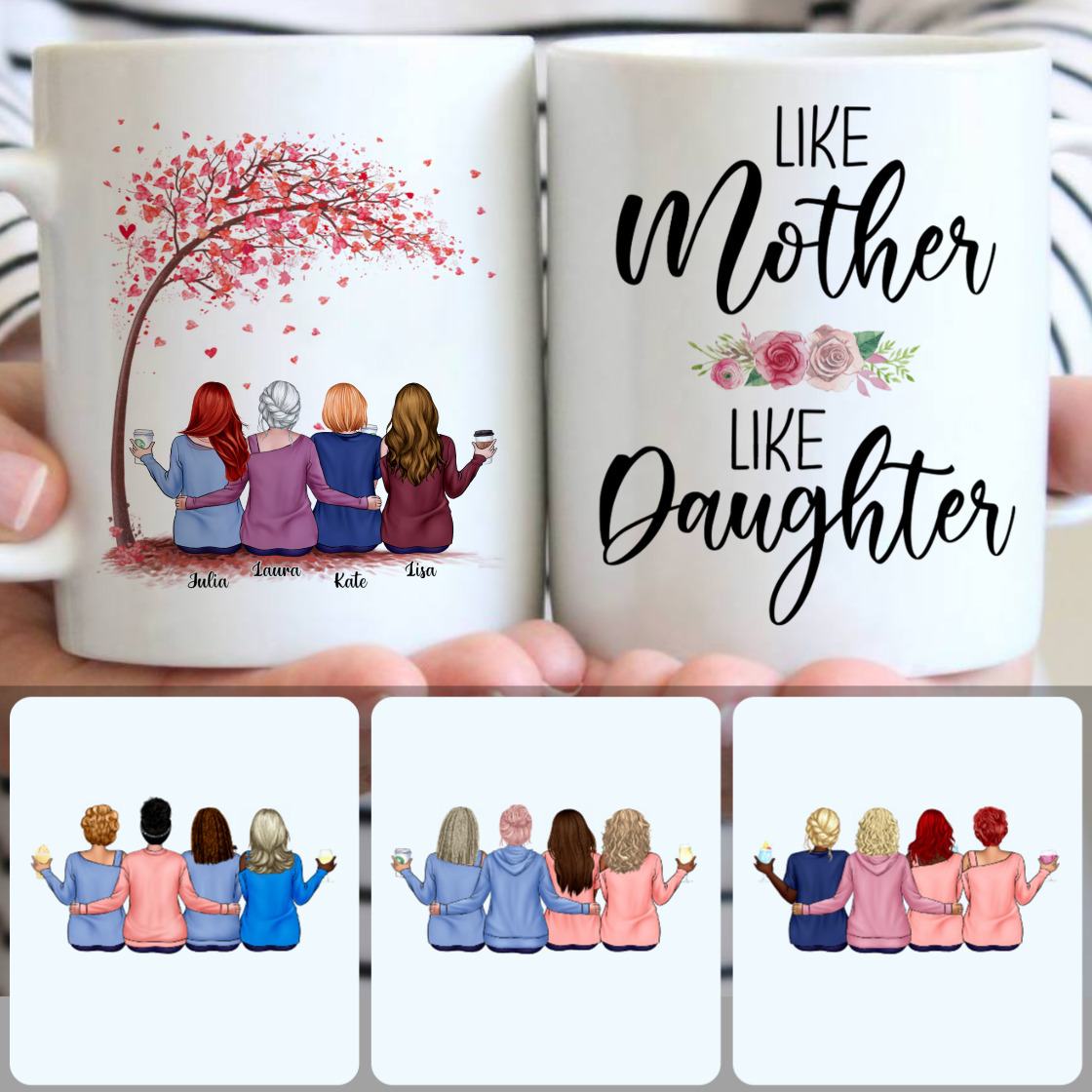 Personalized Mug, Best Gifts For Mom, Mother & 3 Daughters Customized Coffee Mug With Names