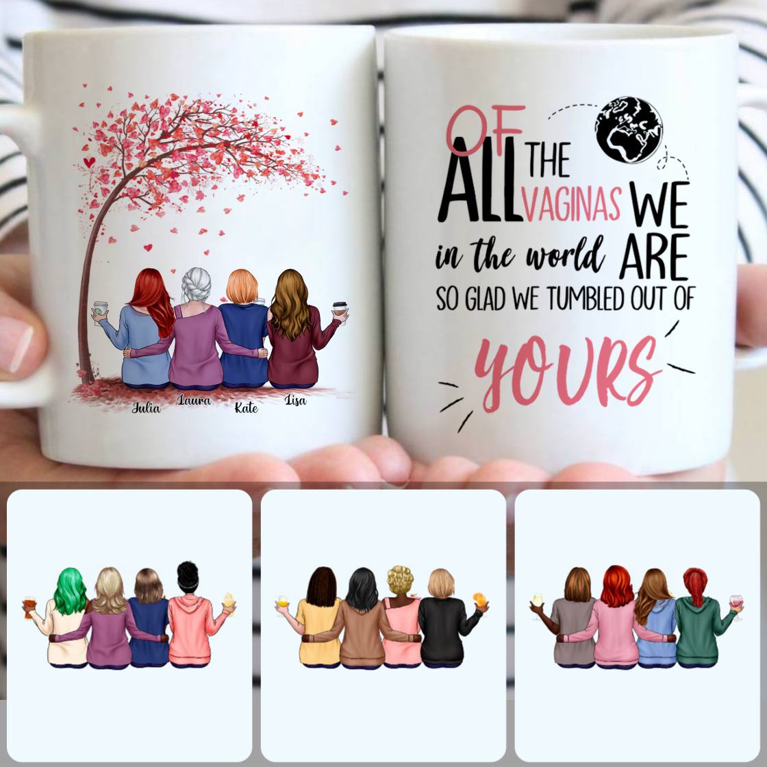 Personalized Mug, Meaningful Mother's Day Gifts, Mother & 3 Daughters Customized Coffee Mug With Names
