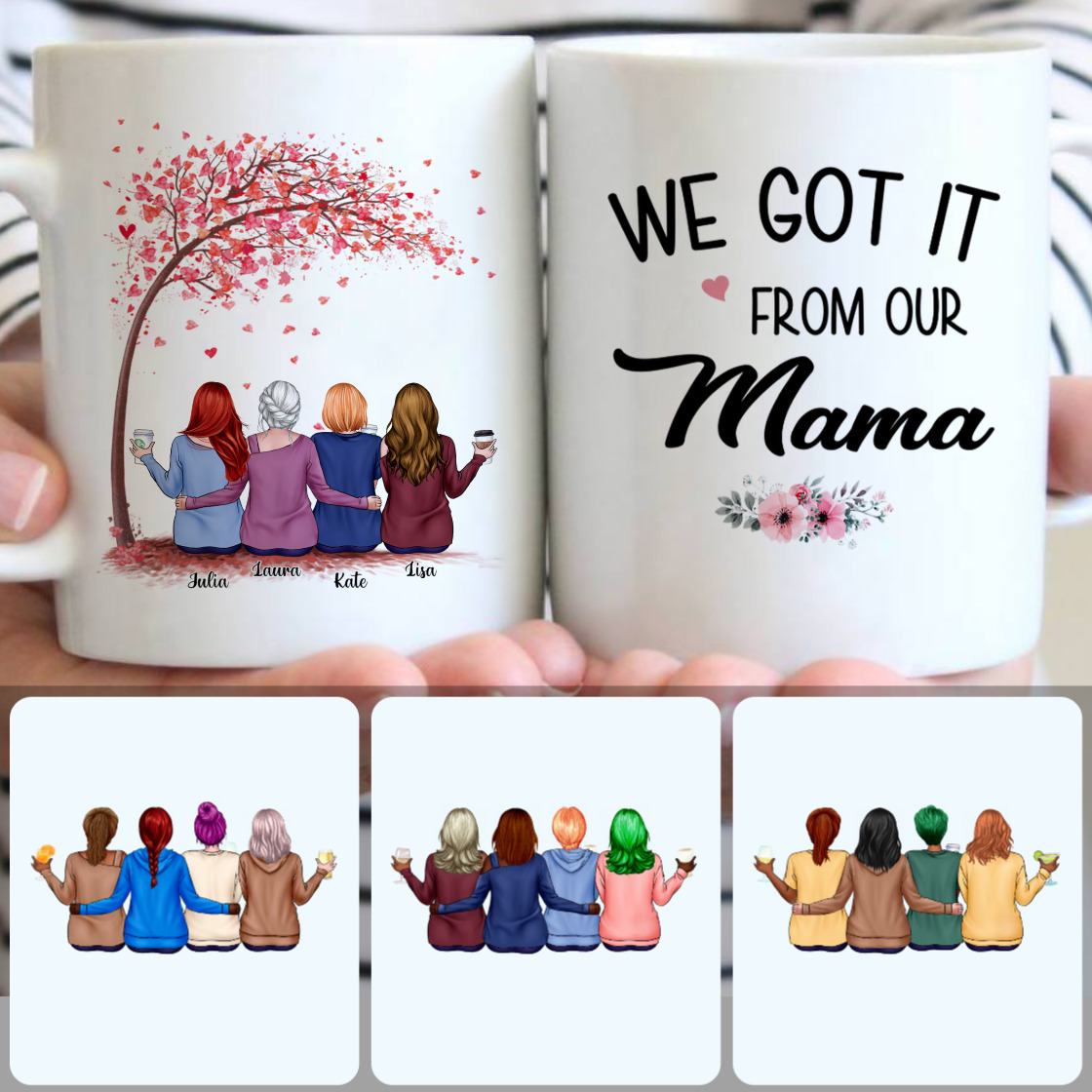 Personalized Mug, Meaningful Gifts For Mom, Mother & 3 Daughters Customized Coffee Mug With Names Personalized Mug, Meaningful Gifts For Mom, Mother & 3 Daughters Customized Coffee Mug With Names