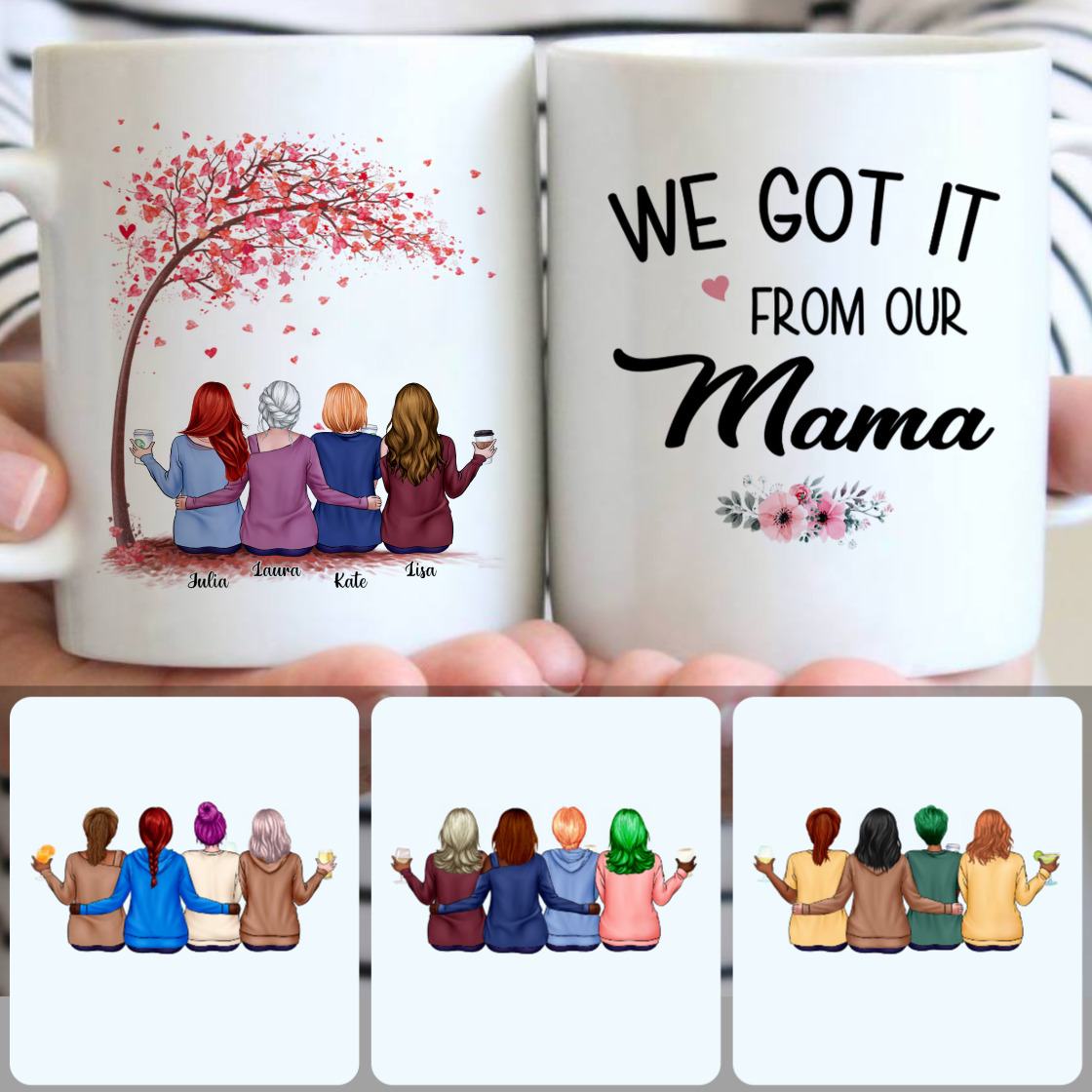 Personalized Mug, Meaningful Gifts For Mom, Mother & 3 Daughters Customized Coffee Mug With Names