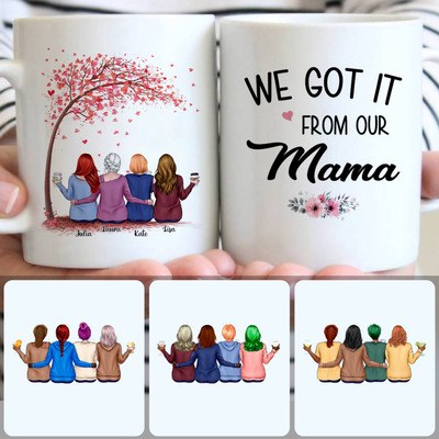 Mother & 3 Daughters Customized Coffee Mug With Names, Personalized Mug, Meaningful Gifts For Mom