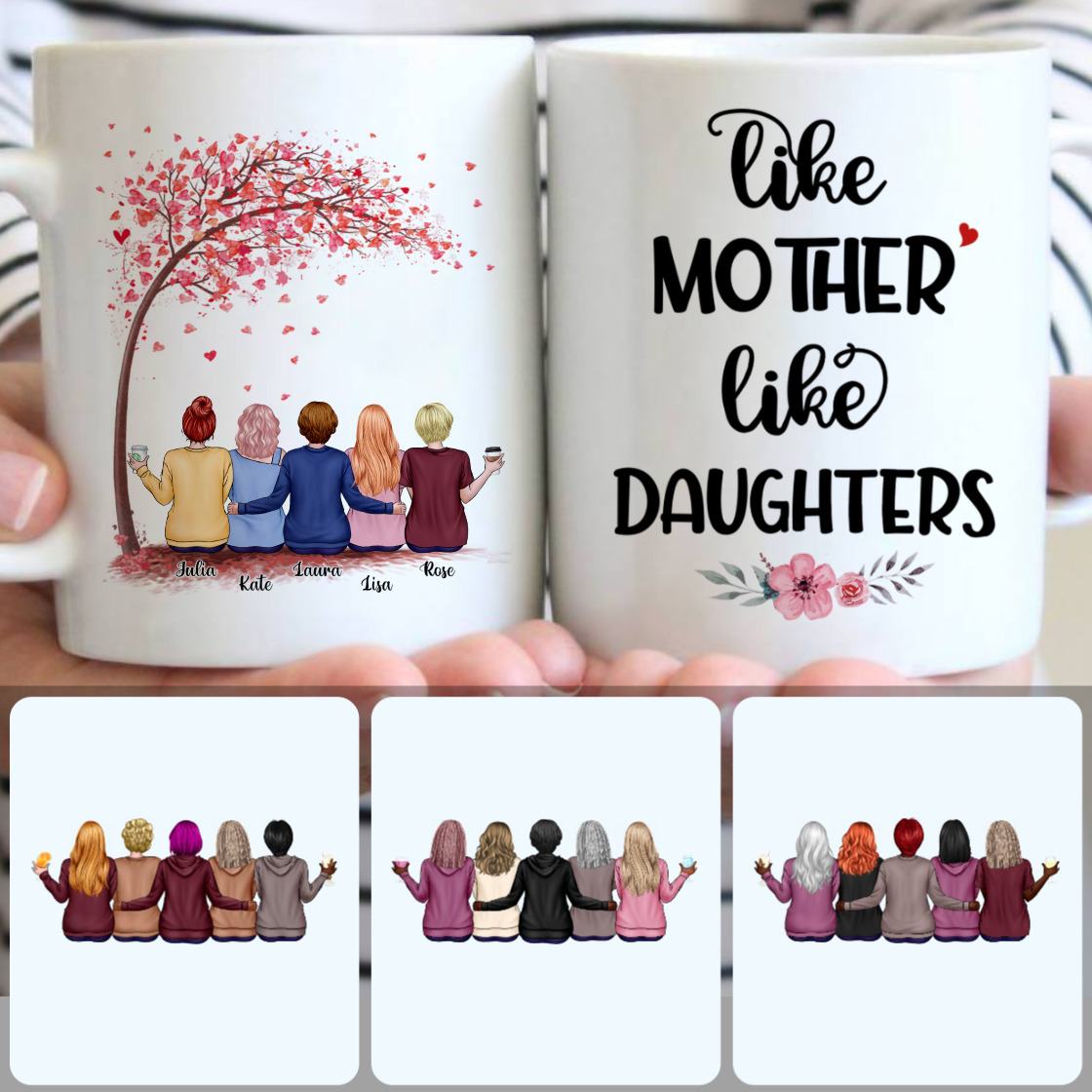 Personalized Mug, Meaningful Mother's Day Gifts, Mother & 4 Daughters Customized Coffee Mug With Names Personalized Mug, Meaningful Mother's Day Gifts, Mother & 4 Daughters Customized Coffee Mug With Names
