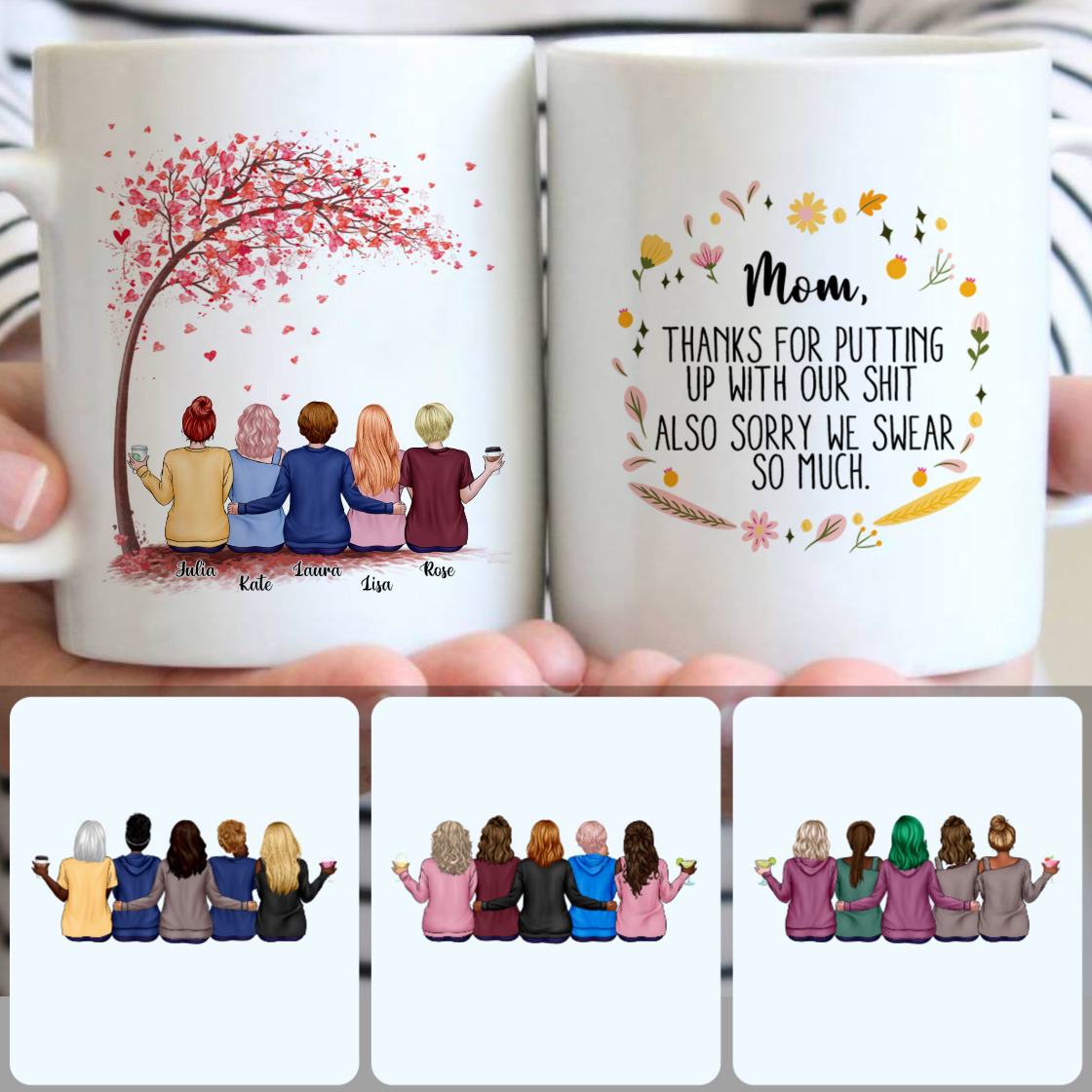 Personalized Mug, Perfect Gifts For Mom, Mother & 4 Daughters Customized Coffee Mug With Names Personalized Mug, Perfect Gifts For Mom, Mother & 4 Daughters Customized Coffee Mug With Names