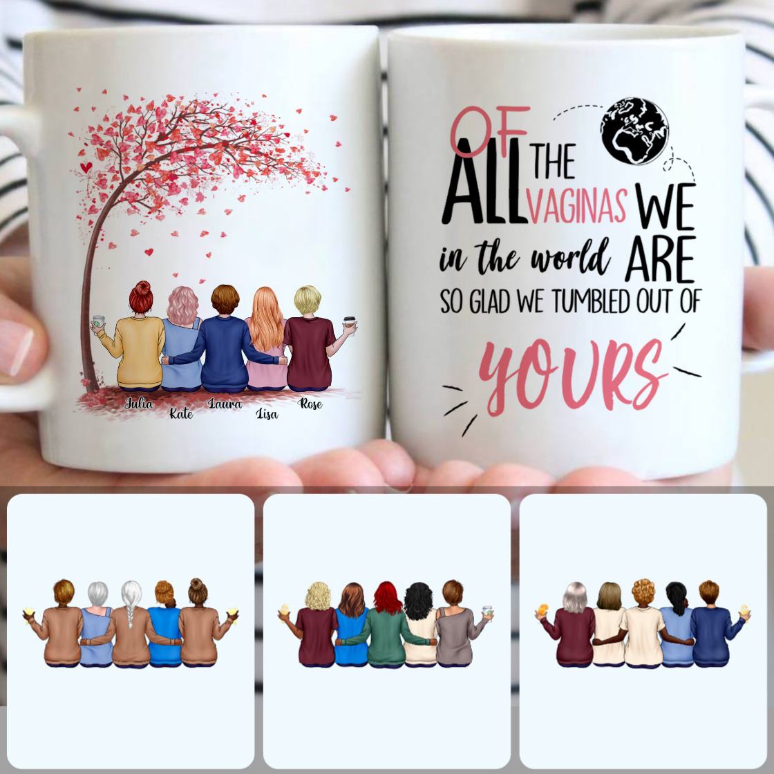 Personalized Mug, Meaningful Gifts For Mom, Mother & 4 Daughters Customized Coffee Mug With Names