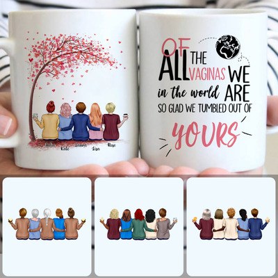 Mother & 4 Daughters Customized Coffee Mug With Names, Personalized Mug, Meaningful Gifts For Mom
