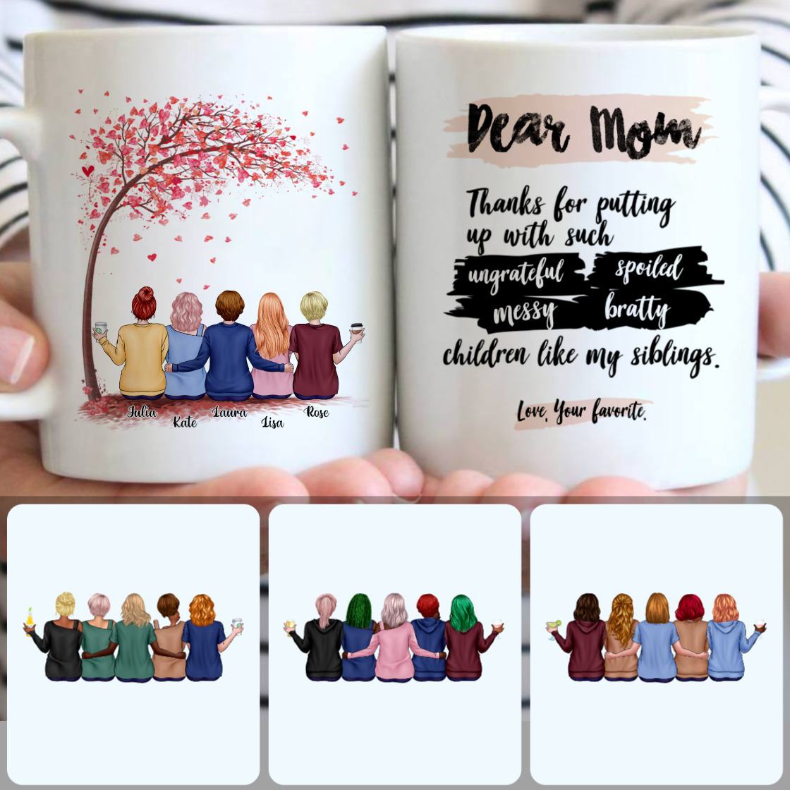 Personalized Mug, Unique Gifts For Mom, Mother & 4 Daughters Customized Coffee Mug With Names