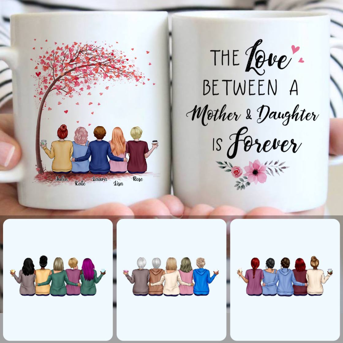 Personalized Mug, Memorial Gifts For Stepmom, Mother & 4 Daughters Customized Coffee Mug With Names
