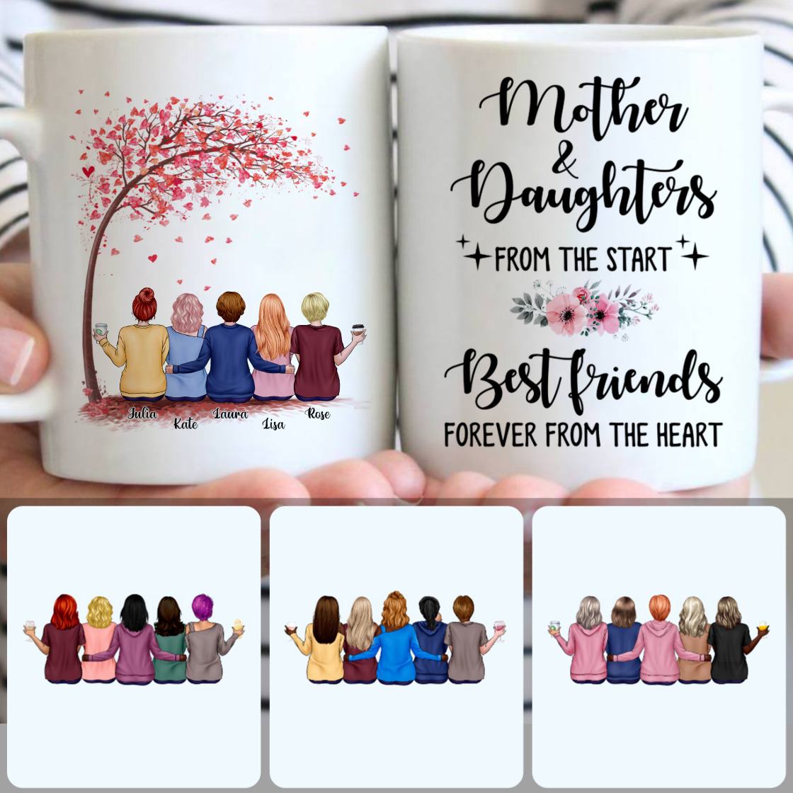Personalized Mug, Unique Gifts For Daughters, Mother & 4 Daughters Customized Coffee Mug With Names