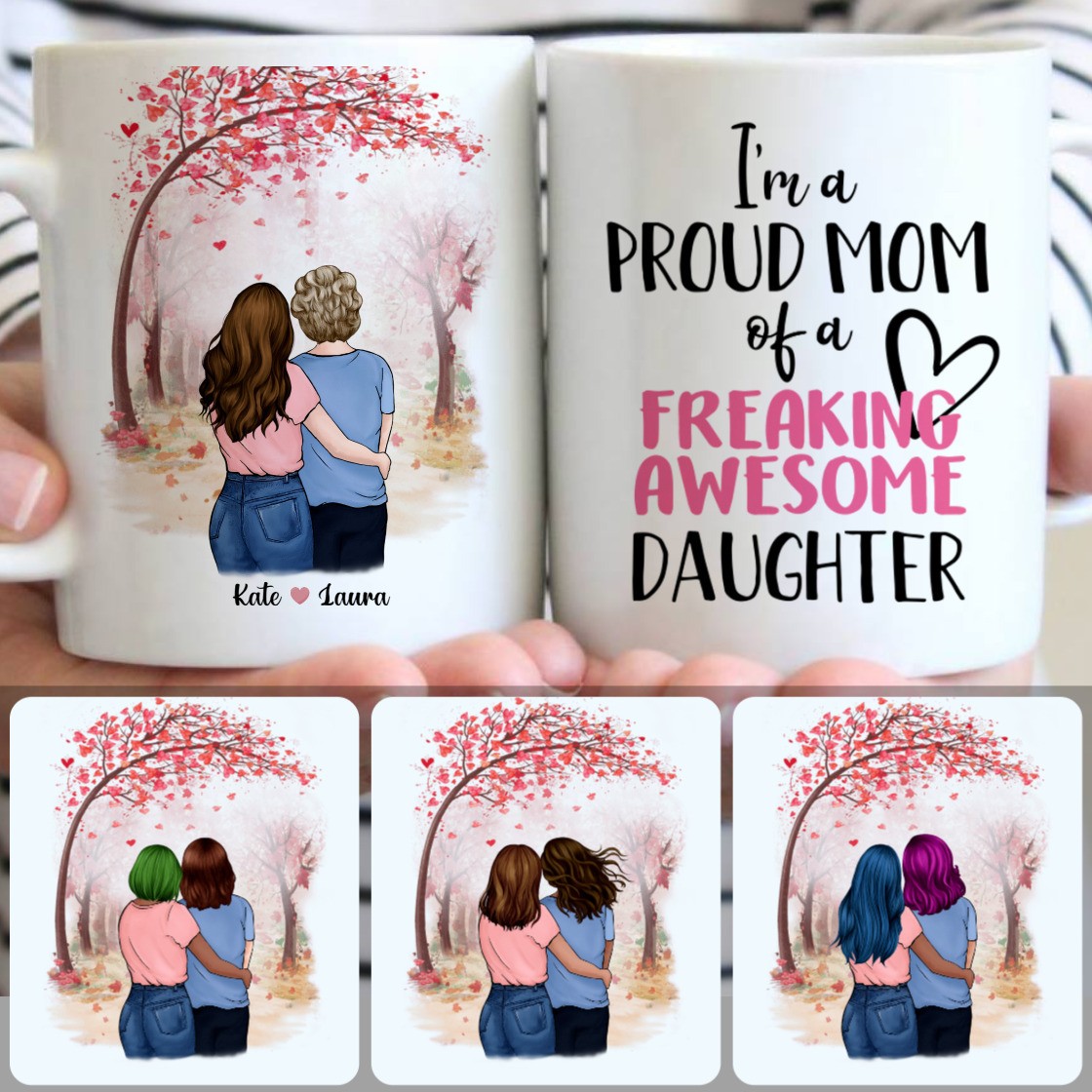 Personalized Mug, Perfect Gifts For Stepmom, Mother & Daughter Customized Coffee Mug With Names