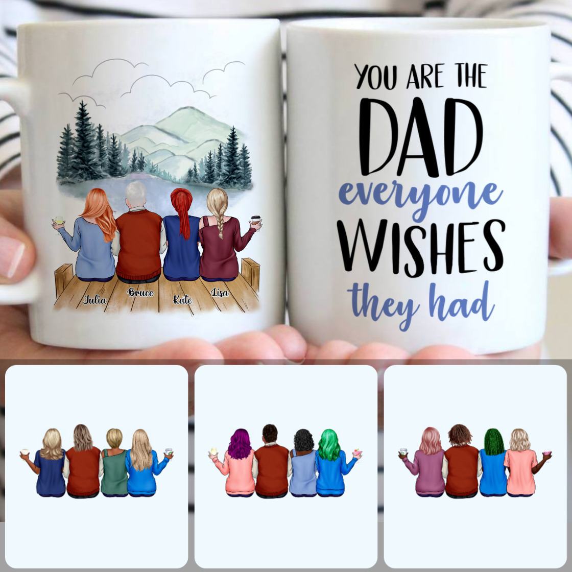 Personalized Mug, Meaningful Father's Day Gifts, Father & 3 Daughters Customized Coffee Mug With Names