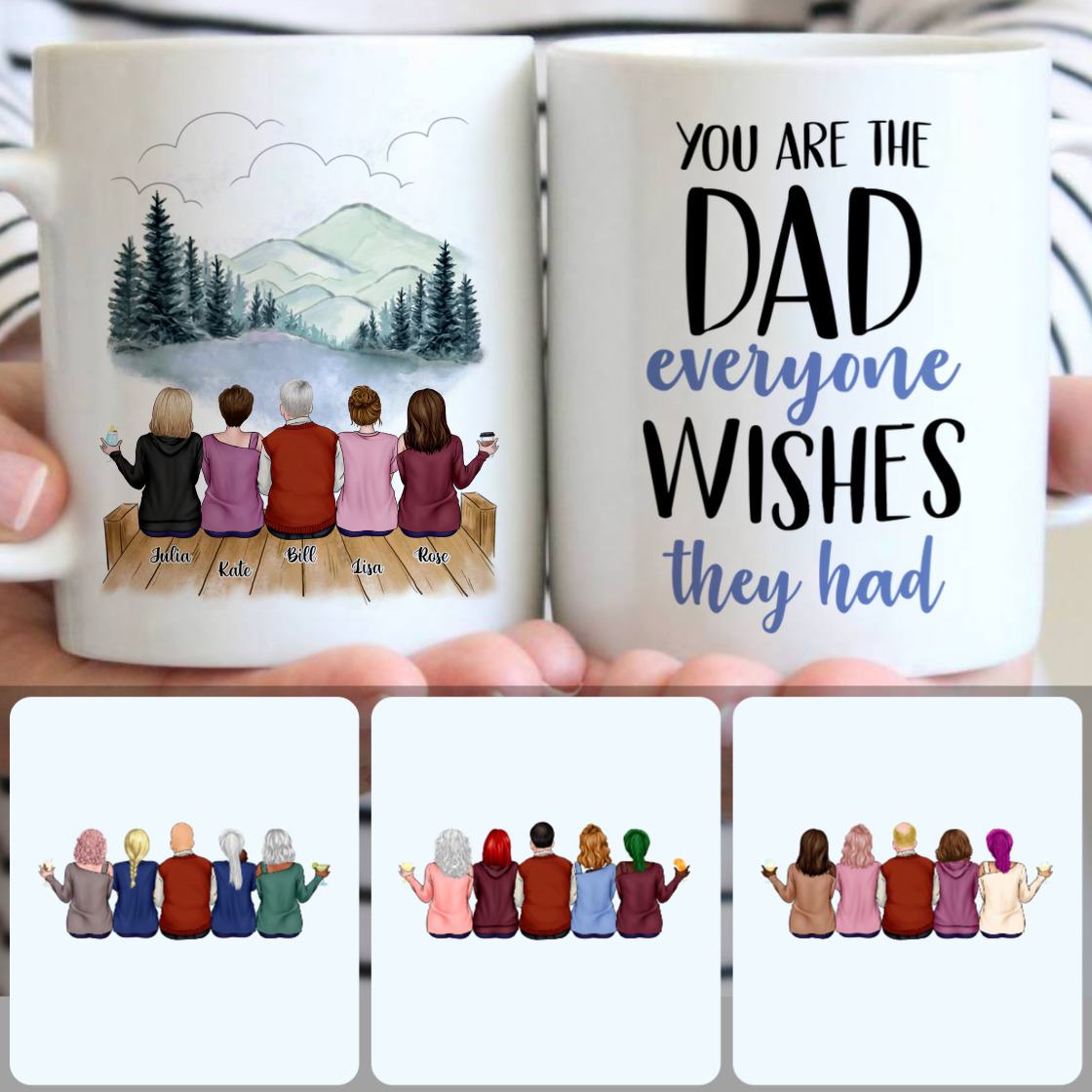 Personalized Mug, Unique Father's Day Gifts, Father & 4 Daughters Customized Coffee Mug With Names