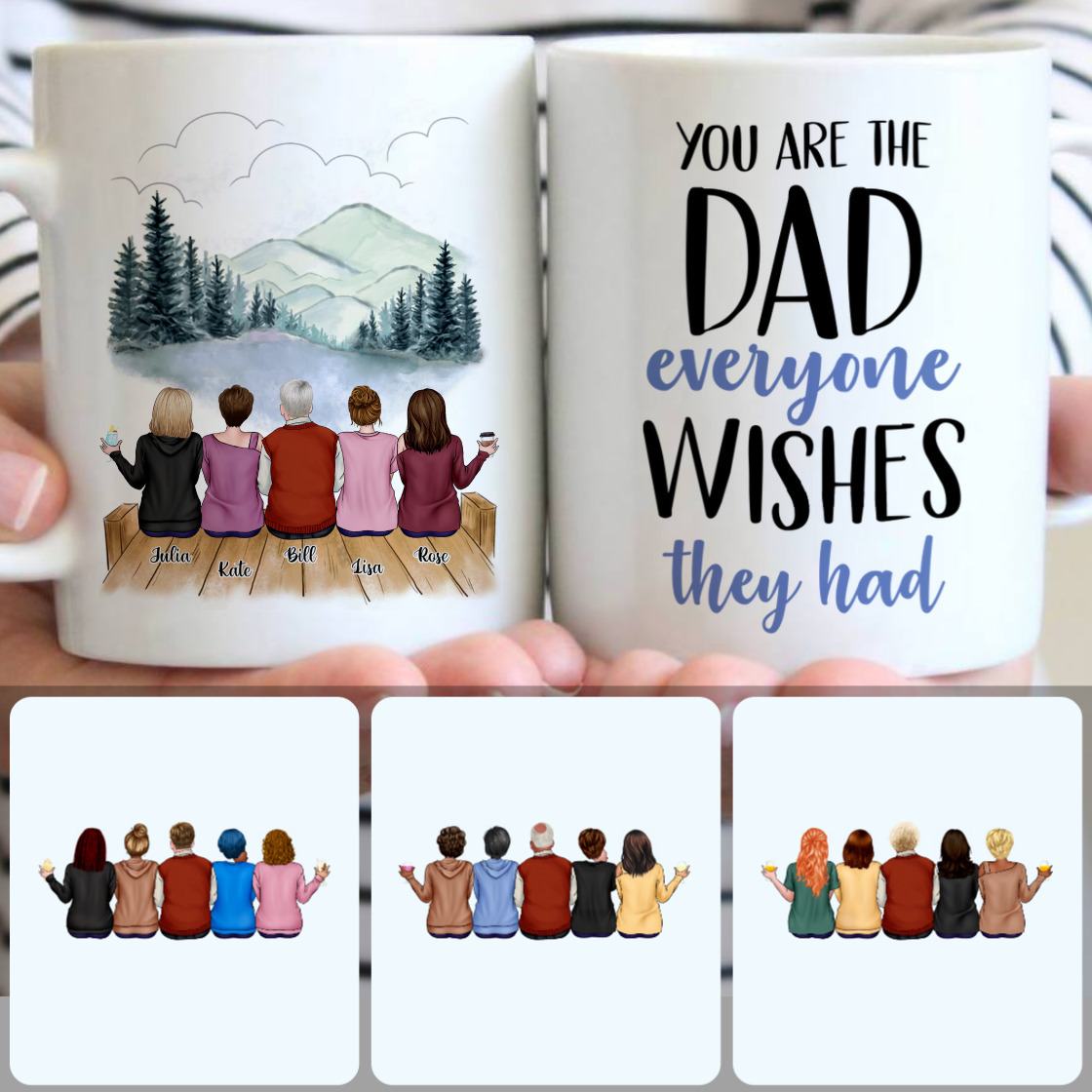 Personalized Mug, Unique Gifts For Dad Papa, Father & 4 Daughters Customized Coffee Mug With Names