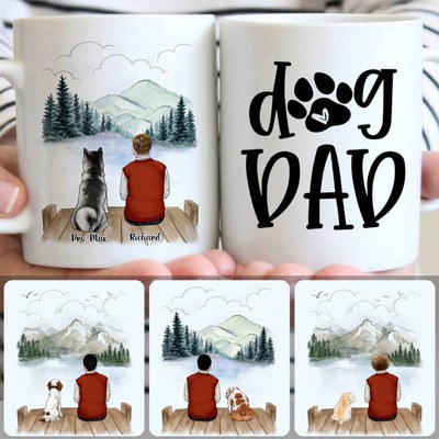 Old Man & Dog Customized Coffee Mug With Names, Personalized Mug, Perfect Gifts For Dog Owner Lovers