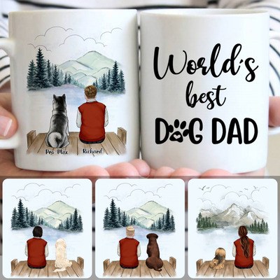 Old Man & Dog Customized Coffee Mug With Names, Personalized Mug, Special Gifts For Husband