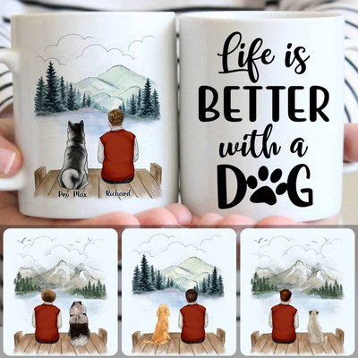 Old Man & Dog Customized Coffee Mug With Names, Personalized Mug, Memorial Gifts For Father Dad Papa