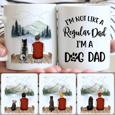 Old Man & Dog Customized Coffee Mug With Names, Personalized Mug, Memorial Birthday Gifts